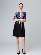  2890 New Oscar de la Renta Painted Tendril Silk Blend Mikado Dress Black 0 2 4