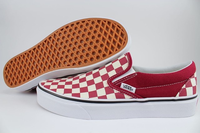 maroon and white checkered vans