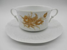 SUPERBE BOL A SOUPE /  TASSE A ANSES & SOUS TASSE  EN PORCELAINE DE LIMOGES