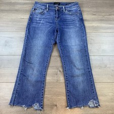 Judy Blue Boot Cut Jeans Women  s 9/29 Short Medium Wash Denim Live Edge Fringe