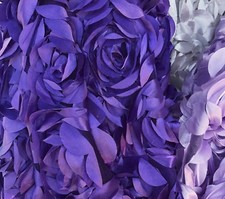 Purple 3D Floral Fabric, Peony Bouquet, Plum Rosette on Tulle by the Yard