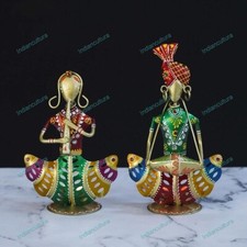 Porte-Bougie Tealight Couple Musicien Rajasthani Décor De Table Ensemble De 2