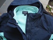 MOUNTAIN HARDWARE GIRLS PARKA JACKET SZ 13 YRS NAVY GREEN FLEECE ZIP IN LAYER