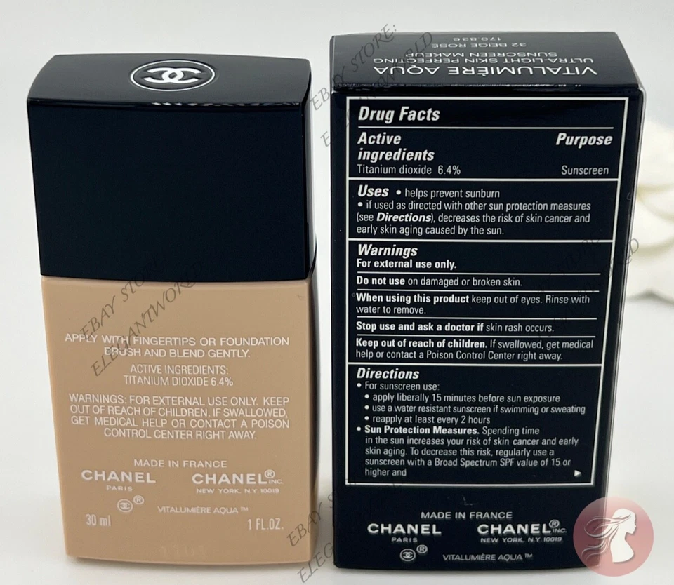 Chanel Vitalumiere Aqua Makeup Foundation Spf 15 - 32 BEIGE ROSE 100% AUTHENTIC - Image 2 of 3