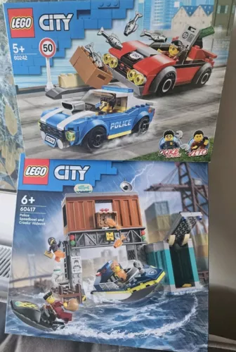 Lego City 60417 Polizei Schnellboot Gauner Versteck & 60242 Autobahn Verhaftung versiegelt