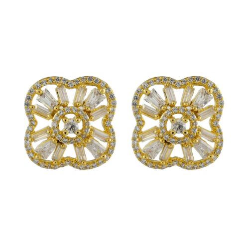 CZ Round Stud Earrings for Women Cubic Zirconia Earring Gold Plated Ear Jewelry - Picture 2 of 4