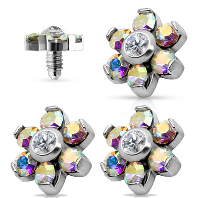 3 Pc 14G 5mm Prong Set CZ Flower Surgical Steel Micro Dermal Anchor Top