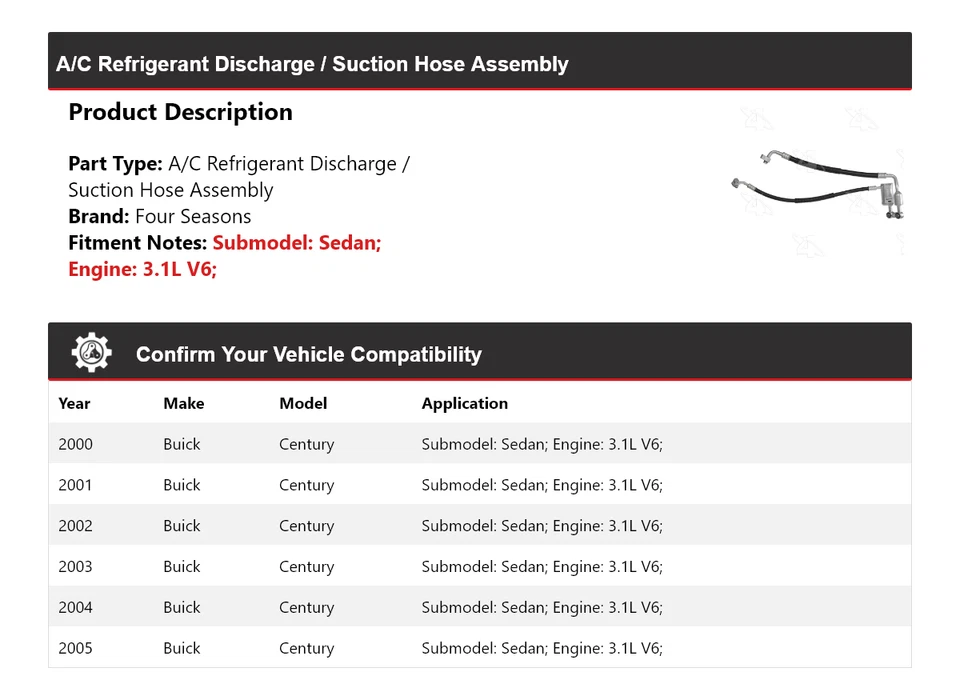 Conjunto de manguera de succión/descarga de refrigerante aire acondicionado Buick Century 2000-05 4 estaciones Foto 2 de 4