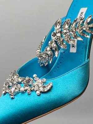 Manolo Blahnik Lurum 90 Embellished Satin Mules size 38 | eBay