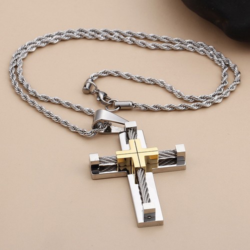 Collar Colgante de Acero Inoxidable Doble Cruz Oro Negro Plata Pesado Para Hombre Regalo - Imagen 28 de 29