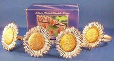 Silver Plated Sunflower Napkin Rings - Boxed Set of 4