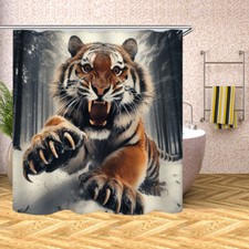 Hunting Tiger Shower Curtain Sets Waterproof Polyester Bathtub Decor Curtain 70"