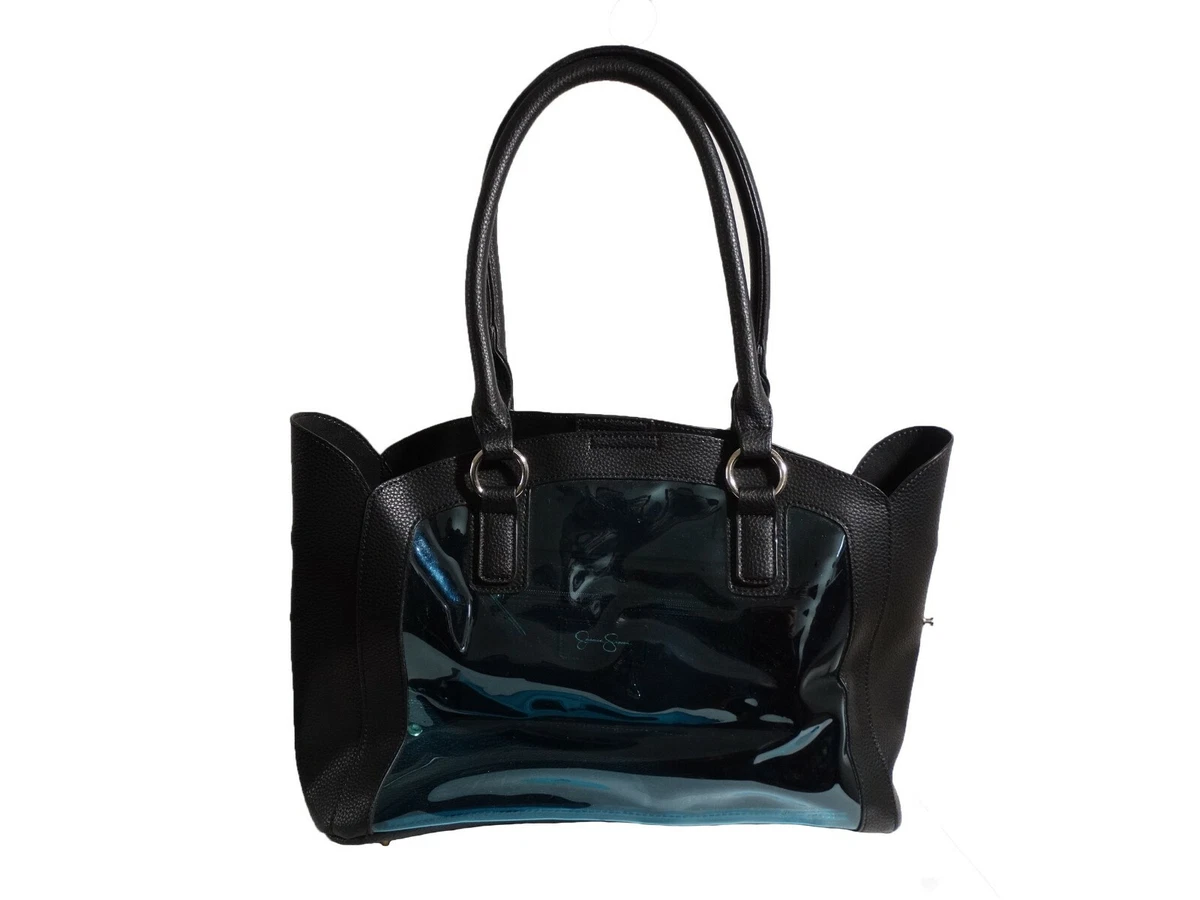 Jessica Simpson Satchel Bag Tote Black W Front Clear Color Silver Hardware