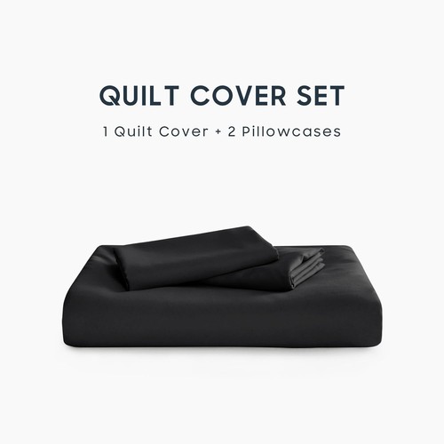 Black Quilt Cover Set 1000TC Ultra Soft Microfiber Doona Cover Bedding Set in S - Picture 6 of 6