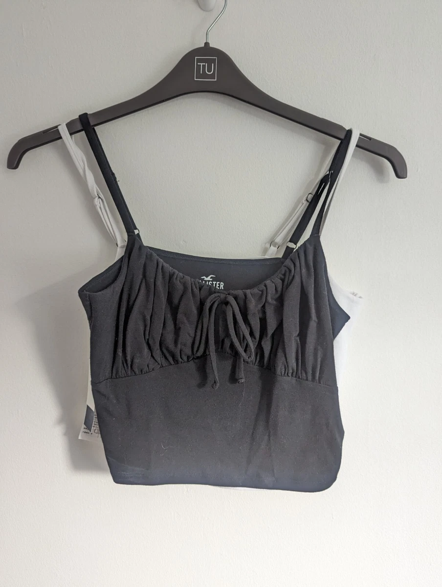 2x Hollister Crop Tops Gathered Tie Bust Size L New Black White