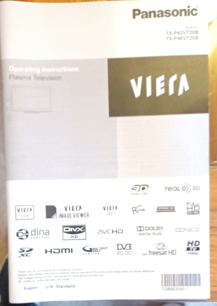 Panasonic TXP42VT20B 42" 3D FREESAT FULL HD PLASMA TV RRP £1499