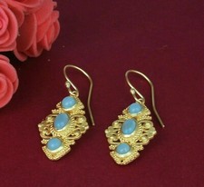Handmade Boho Earring, Aqua Chalcedony Earring, Womens Traditional Earrings