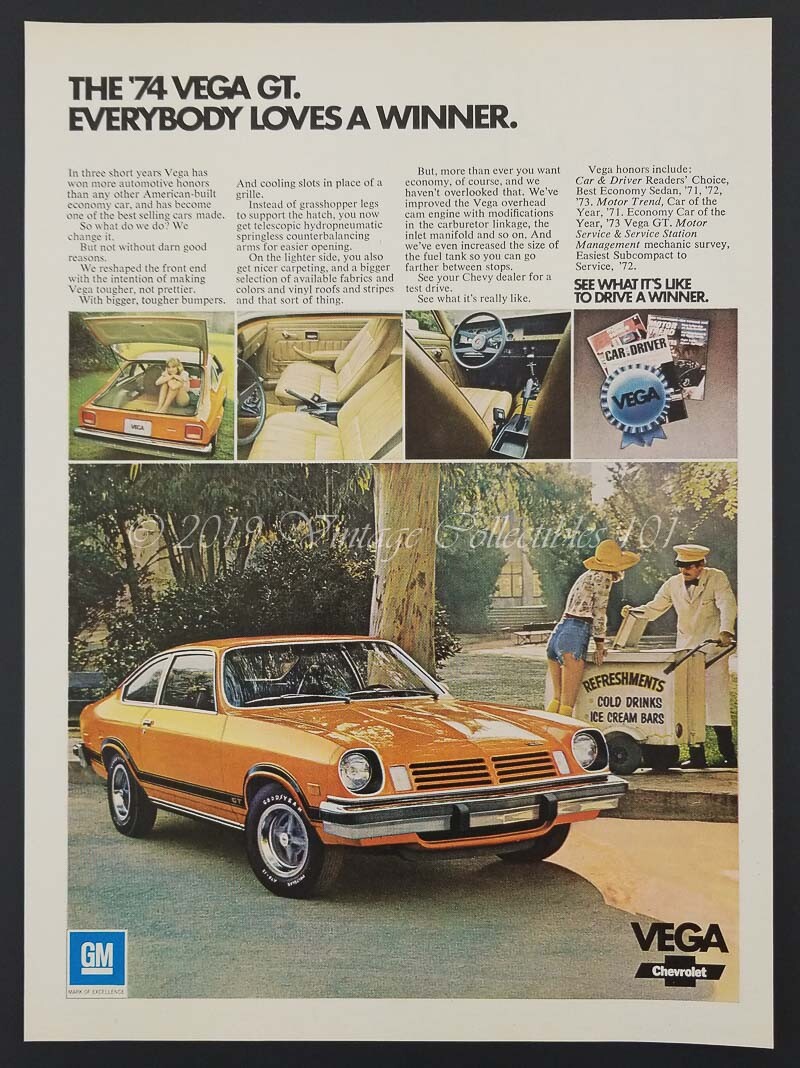 1974 Chevy Vega GT Orange hatchback coupe classic car photo art