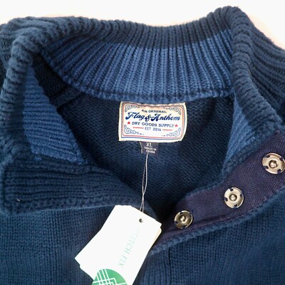 Flag Anthem Henley Sweater Mens XL Navy 4-Snap Pullover Sweater NEW!
