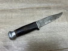 Vintage Kinfolks USA Stainless Stacked Leather Handle Fixed Blade Knife