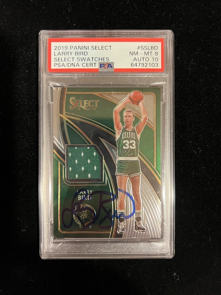 Larry Bird Signed 2019 Panini Select Jersey Swatch PSA NM-MT 8 AUTO 10 Autograph - Image 3 of 4