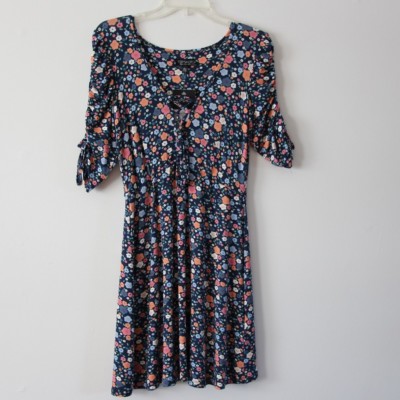 Robe Topshop Fleurie Bleu Multicolore - Style Années 60 Manches Nouées