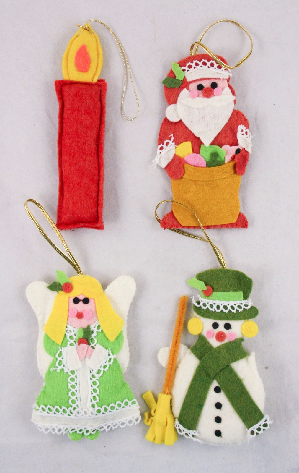 Fabric Santa Angel Snowman Candle Lot of 4 Christmas Ornament Holiday Decoration