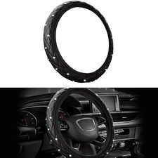 Bling Car Steering Wheel Cover, 15 Inch Non-Slip Elastic Soft Leather Black