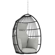 Outsunny Poltrona Sospesa a Uovo con Cuscino e Portabicchieri 75x62x107cm Grigio