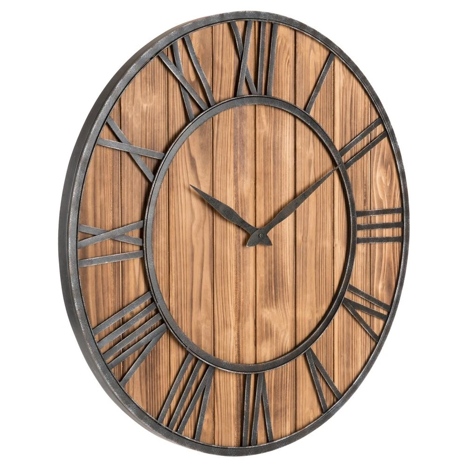 Oldtown Rustic Farmhouse Metal & Solid Wood Noiseless Wall Clock (Wood, 30-inch) - Image 3 of 4