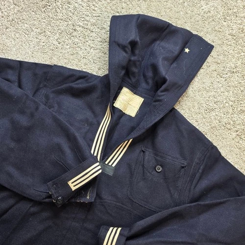 VINTAGE Naval Clothing Depot Sailor Jumper Mens M Blue Wool Blouse Military 40s - product listing photo