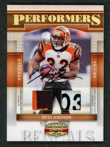 2007 GRIDIRON GEAR RUDI JOHNSON AUTO GAME USED TAG PATCH GU #1/5 SSP BENGALS