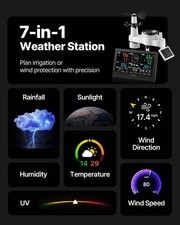 7-in-1 Wi-Fi Weather Station with APP, 7.5-Inch VA Display, Wireless Solar Power
