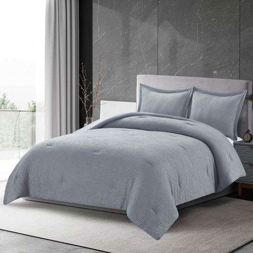 Chezmoi Collection Wilmer 3-Piece Waffle Weave All Season Bedding Comforter Set - Picture 18 of 25