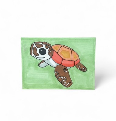 ACEO Art Card Original Hand Painted Watercolor 2.5  x 3.5  Adopt Me Sea Turtle
