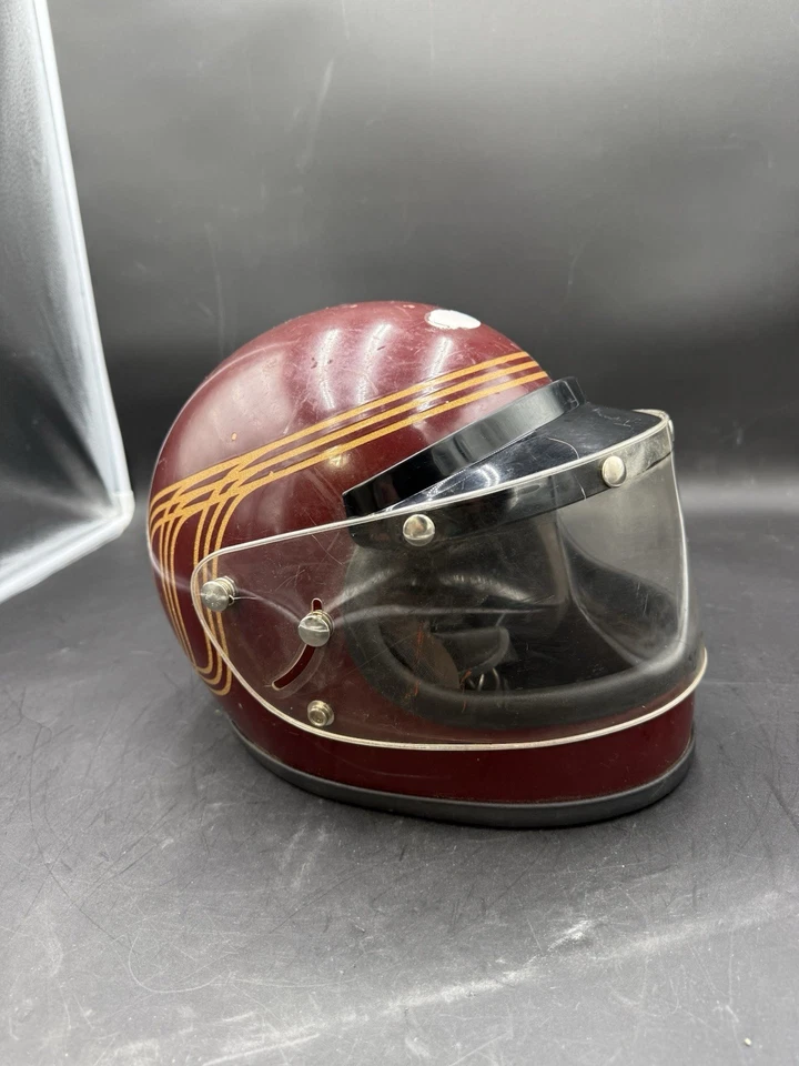 Casco Bell Granate De Colección con Rayas Doradas Necesita Nuevas Almohadillas Foto 3 de 4