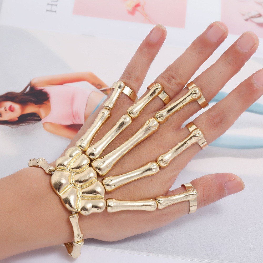Skeleton Hand Bracelet Ring Gothic Full Finger Adjustable Armor Alloy Halloween