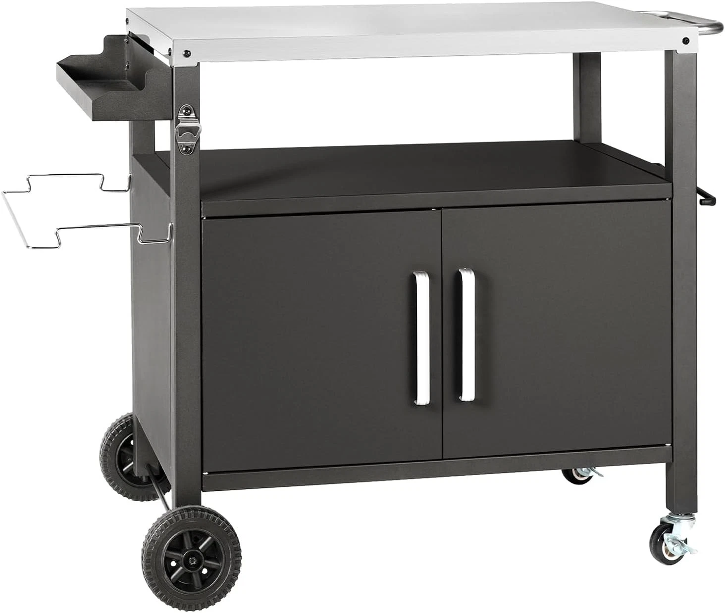 Dining Cart Table with Big Storage Cabinet Movable BBQ Stand