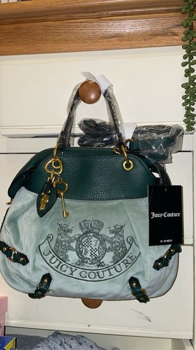 Juicy Couture Schultertasche Kunstleder/Velours Doppelgriff grün neu mit Etikett - Bild 2 von 9