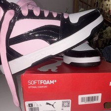 PUMA Rebound LayUp Shine Youth Sneakers Black/Pink/White High Top Lace Up Sz 8