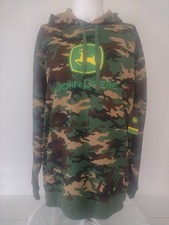 John Deere Hoodie Mens Large Camo Green Pullover Logo Drawstring Outdoors New