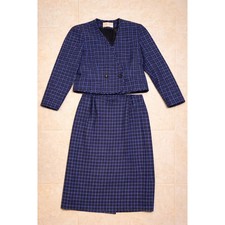 Vintage Pendleton 100 Wool Skirt Suit Blue Houndstooth Made in USA Size 14