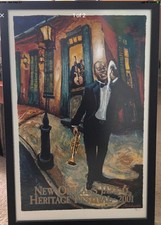 2001 New Orleans Jazz Fest Poster Louis Armstrong by Michapaloulos - Framed 