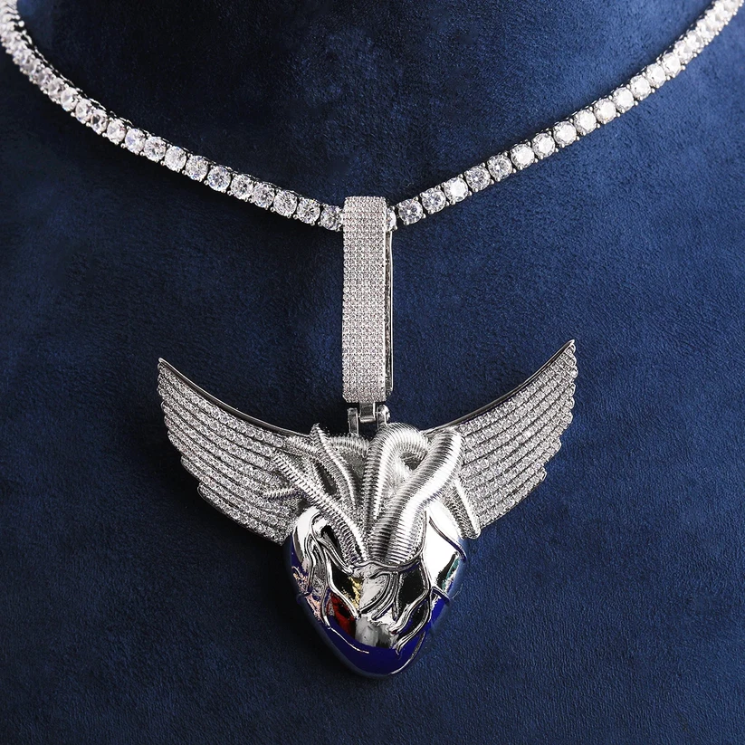 Colar Pingente 5AAA+ CZ Ice Out Hop Hip Bling HEART WING Banhado a Ouro 14k Real - Imagem 3 de 4