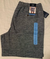 GAP Mens Pull-On Linen Shorts NAVY LARGE Adj Waist Pockets Comfort Cotton NEW