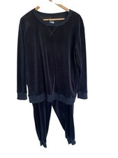 FELINA Luxe Velour Tunic Top and Jogger Set, Black, Size Large Plush