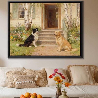 Border Collie & Golden Retriever Canvas Print Oil Painting Living Room Decor