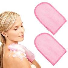 2 Pcs African Net Sponge Exfoliating Glove, Nylon Bath Exfoliating Mitts, Pink