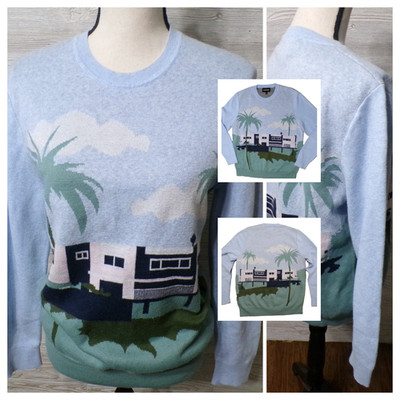 BONOBOS Limited Edition Golf Sweater M 2 Sided Palm Trees House Abstract VTG y2k