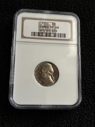1955 U.S. JEFFERSON NICKEL NGC CAMEO PF 68 BEAUTIFUL OLDER HOLDER